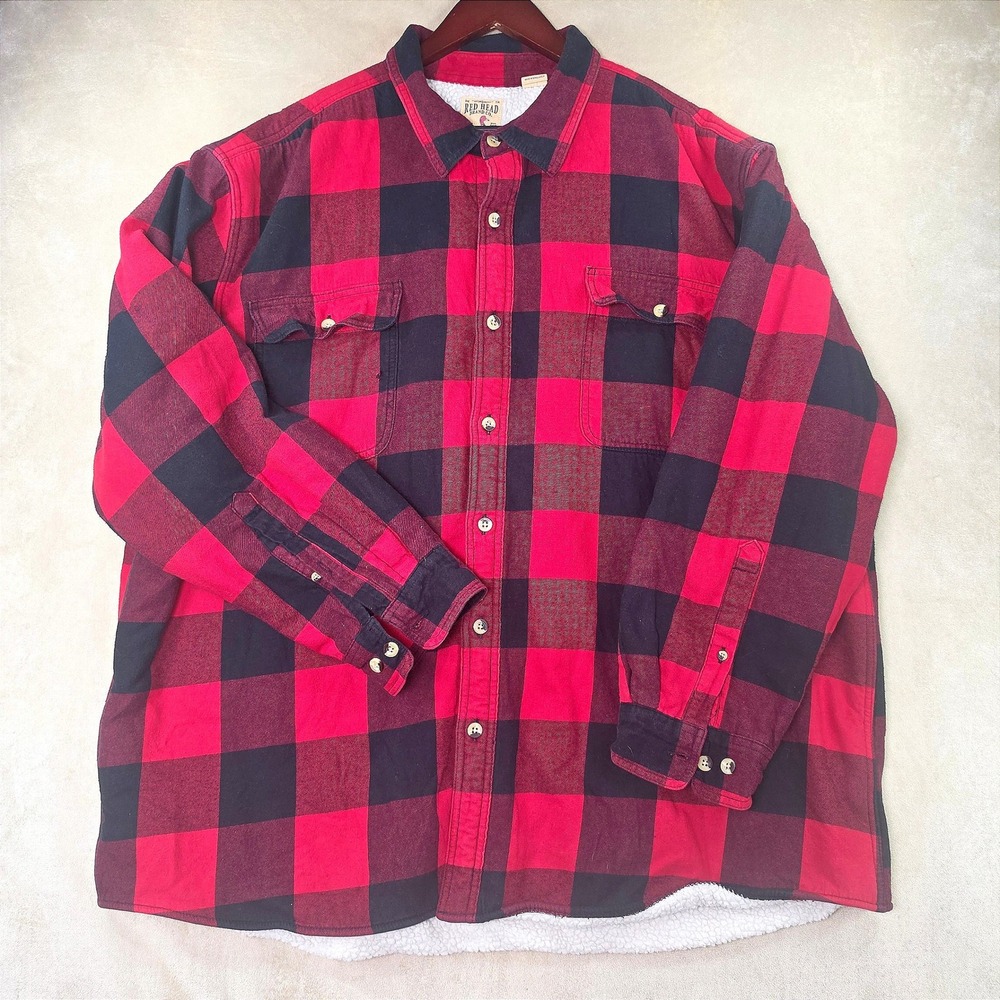 Red Head Brand Co Mens 3XL Buffalo Plaid Sherpa Lined Flannel Shirt Red Black